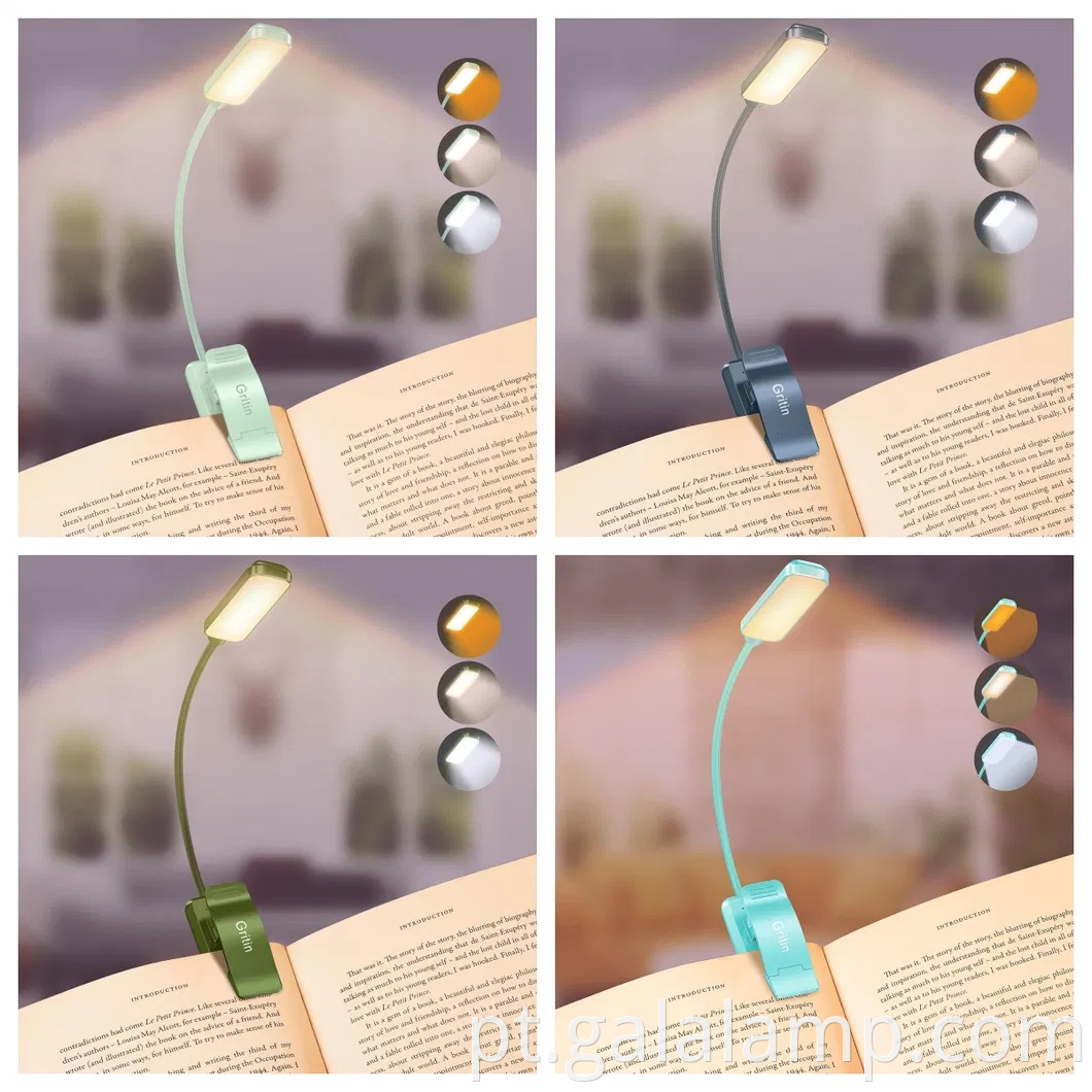 Luz de livro recarregável com o olho de 3 temperaturas de cores e escurecimento por escâncora